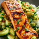 Flavorful Bang Bang Salmon with Avocado Cucumber Salsa First Image