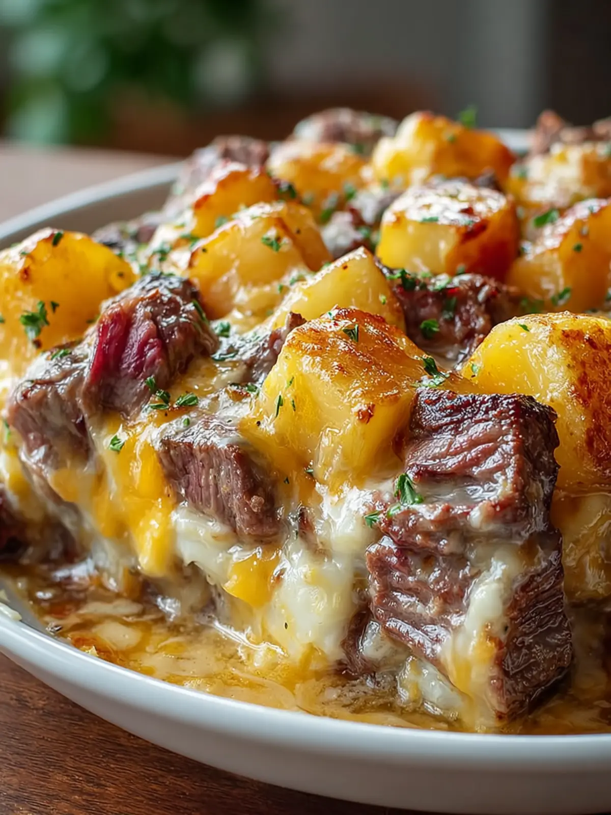 Hearty Slow Cooker Steak & Cheddar Potato Casserole Recipe First Image