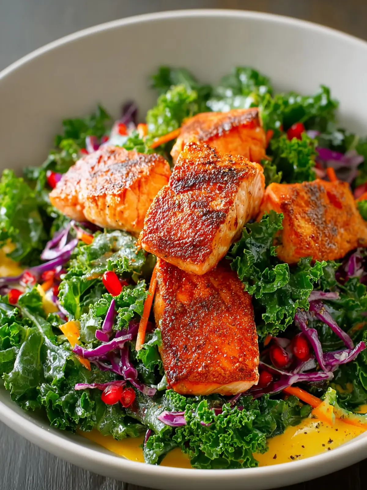 fish salad with cajun salmon and kale First Image